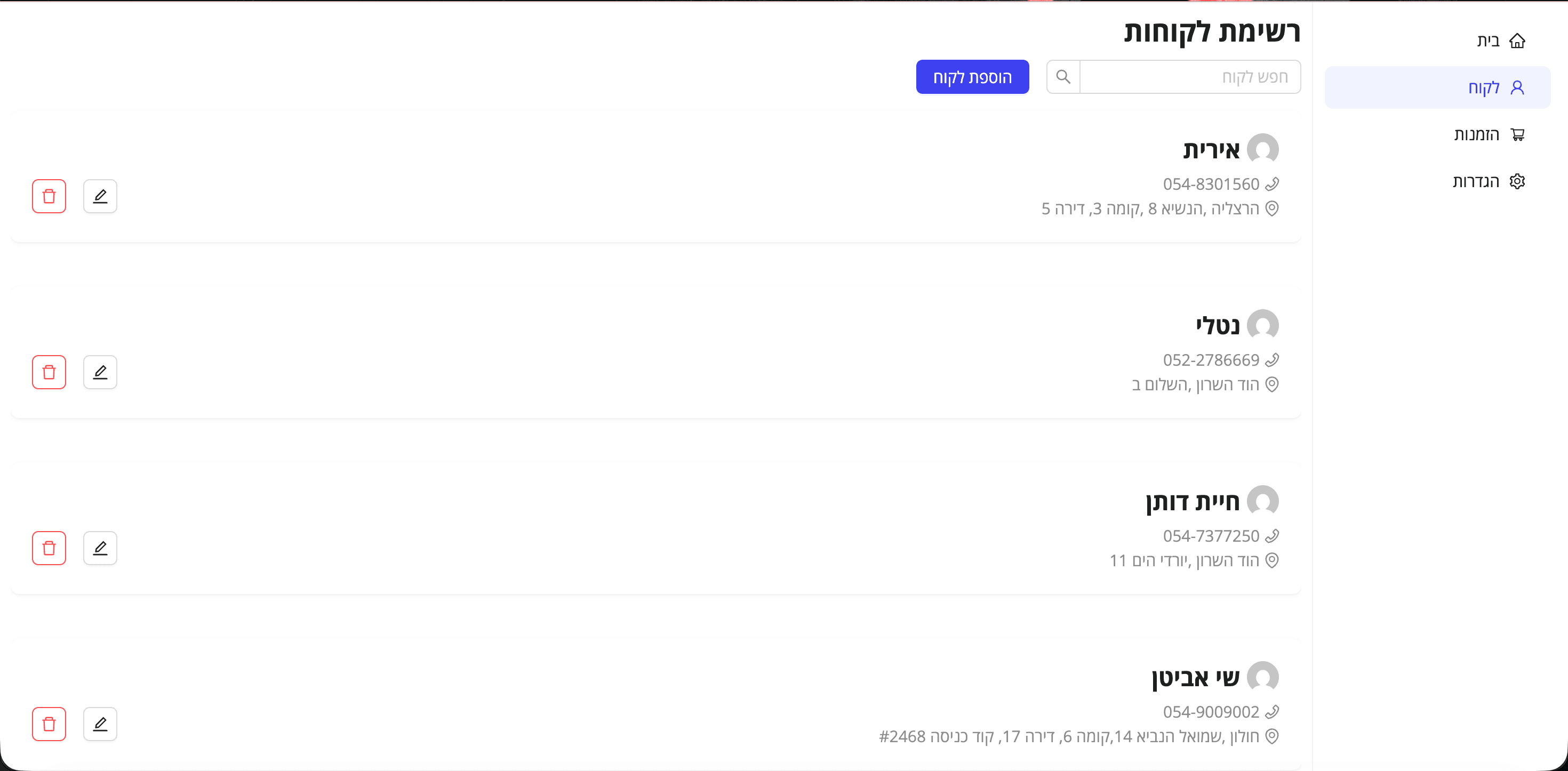 ניהול לקוחות במערכת Packeta
